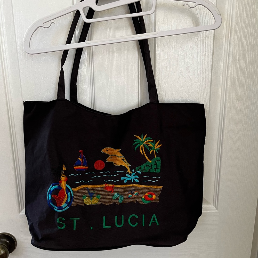 St. Lucia Embroidered Brown Tote Bag